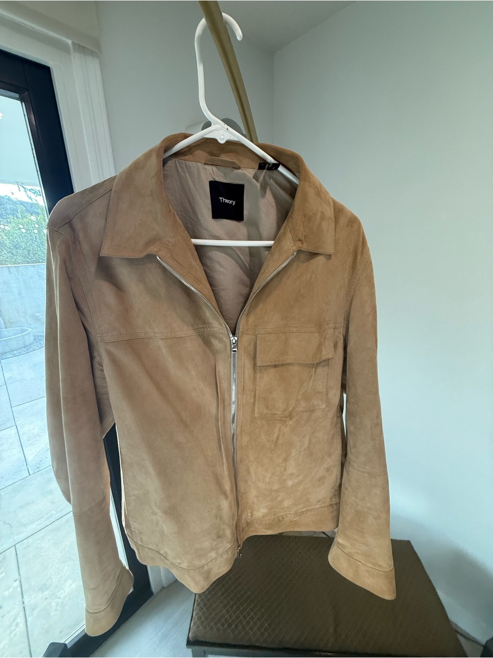 Theory Men’s Suede Zip Jacket in Tan